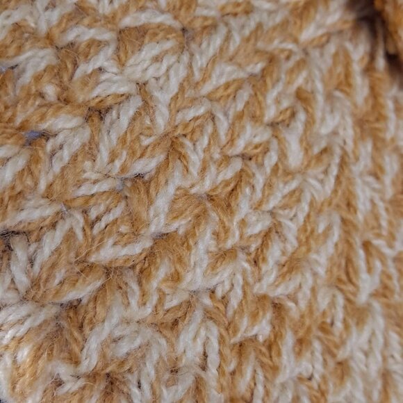 Yellow and White Crocheted Beret with PomPom Hat Cap Winter - Picture 2 of 6